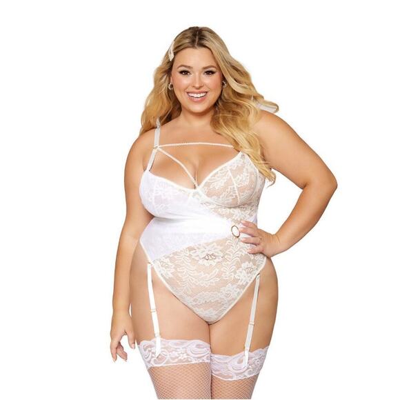 🦋B2G1🦋DREAMGIRL Floral Lace Garter Teddy With Asymmetrical Strappy Details 3XL - Picture 1 of 5